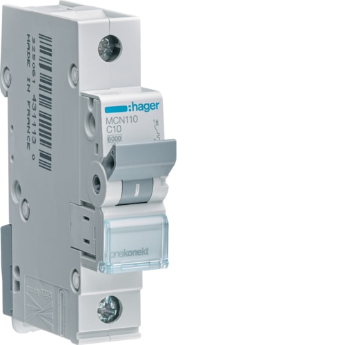 Siguranta automata  1P, 10A, 6kA, curba C, Hager MCN110