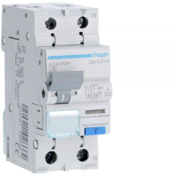 Siguranta automata diferentiala RCBO 1P+N C-10A/10mA tip A ACA910H Hager
