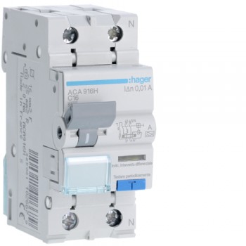 Siguranta automata diferentiala RCBO 1P+N C-16A/10mA tip A ACA916H Hager