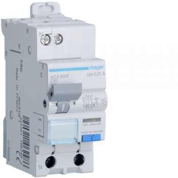 Siguranta automata diferentiala RCBO 1P+N C-10A/10mA tip AC ACC910F Hager