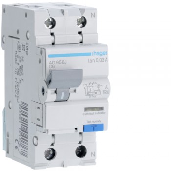 Siguranta automata diferentiala RCBO 1P+N C-6A/30mA tip A AD956J Hager