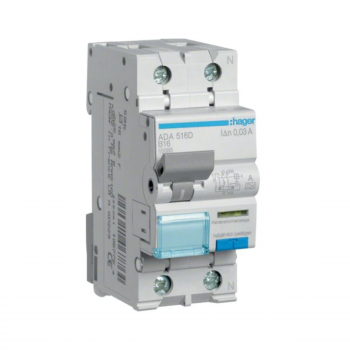 Siguranta automata diferentiala RCBO 1P+N B-16A/30mA tip A ADA516D Hager