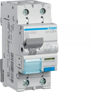 Siguranta automata diferentiala RCBO 1P+N B-25A/30mA tip A ADA525D Hager