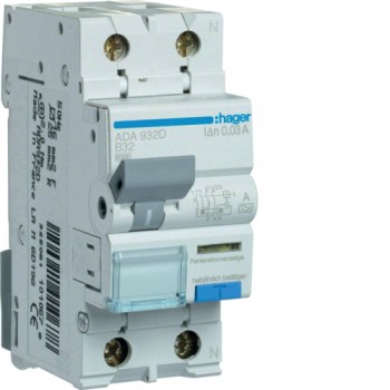 Siguranta automata diferentiala RCBO 1P+N B-32A/30mA tip A ADA932D Hager