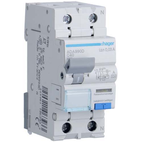 Siguranta automata diferentiala RCBO 1P+N C-40A/30mA tip A ADA990D Hager