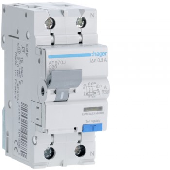 Siguranta automata diferentiala RCBO 1P+N C-20A/300mA tip A AF970J Hager