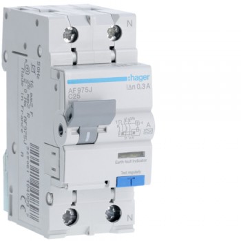 Siguranta automata diferentiala RCBO 1P+N C-25A/300mA tip A AF975J Hager