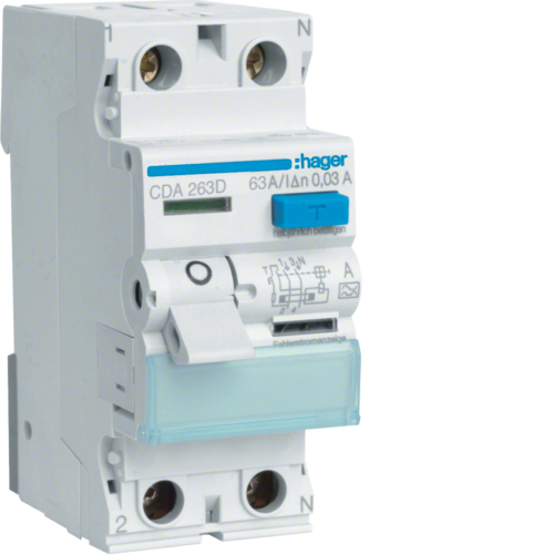 Intrerupator diferential RCCB 2P 63A/30mA tip A CDA263D Hager