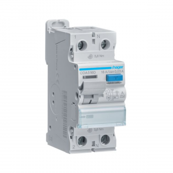 Intrerupator diferential RCCB 1P+N 16A/30mA 10kA tip A CDA516D Hager