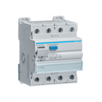 Intrerupator diferențial RCCB 4P 25A/30mA, 10kA, tip A, Hager CDA625D