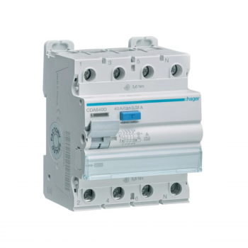 Intrerupator diferențial RCCB 4P 40A/30mA, 10kA, tip A, Hager CDA640D
