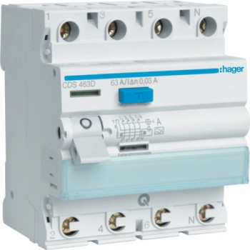 Intrerupator diferential RCCB 4P 63A/30mA, tip A, quick-connect-Hager CDS463D