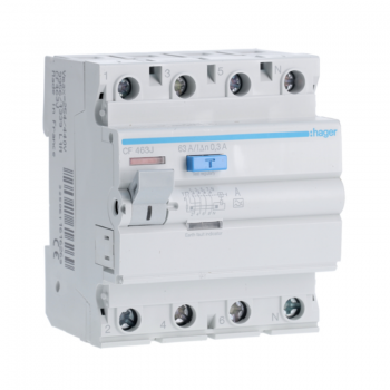 Intrerupator diferențial RCCB 4P 63A/300mA, 6kA, tip A, Hager CF463J
