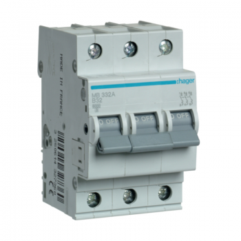 Siguranta automata 3P, 32A, 6kA, curba B, Hager MB332A