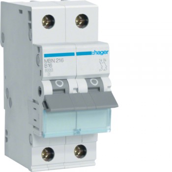 Siguranta automata  2P, 16A, 6kA, curba B, Hager MBN216