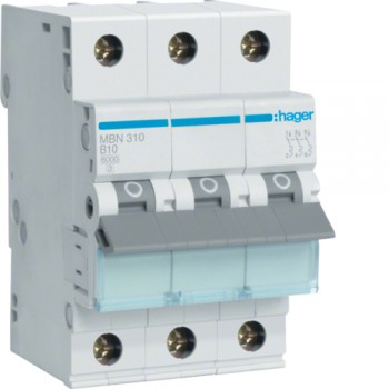Siguranta automata 3P, 10A, 6kA, curba B, Hager MBN310