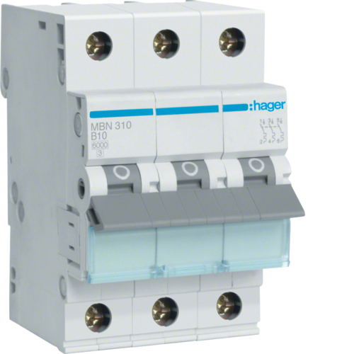 Siguranta automata 3P, 10A, 6kA, curba B, Hager MBN310