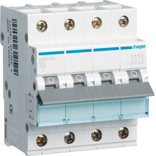 Siguranta automata 4P, 25A, 6kA, curba B, Hager MBN425