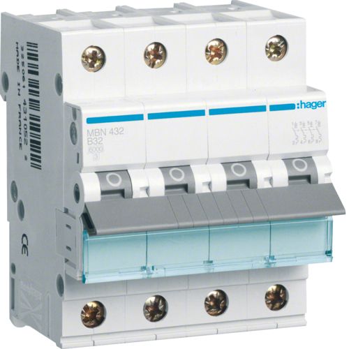Siguranta automata 4P, 32A, 6kA, curba B, Hager MBN432