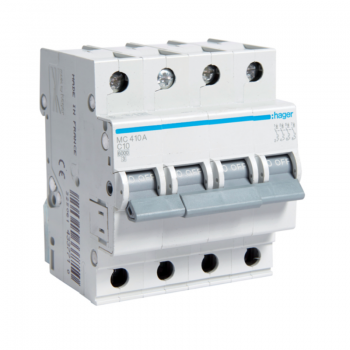 Siguranta automata 4P, 10A, 6kA, curba C, Hager MC410A