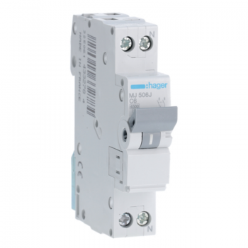 Siguranta automata 1P+N, 6A, 4.5kA, curba C, Hager MJ506J