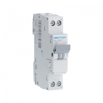 Siguranta automata 1P+N, 20A, 6kA, curba C, Hager ML520J
