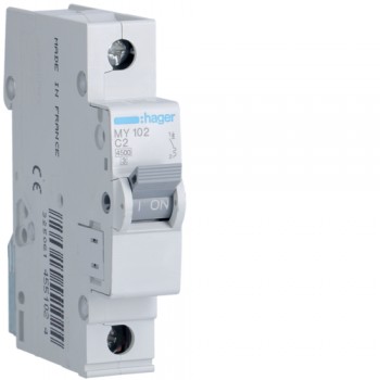 Siguranta automata 1P, 2A, 4.5kA, curba C, Hager MY102