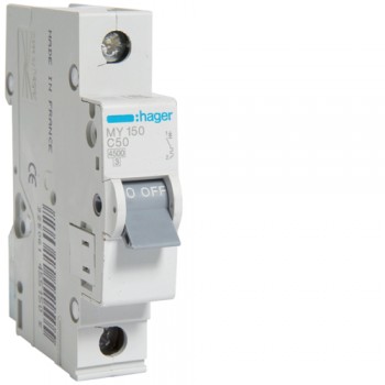 Siguranta automata 1P, 50A, 4.5kA, curba C, Hager MY150