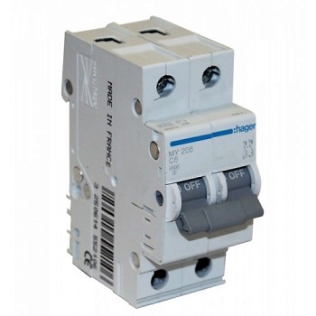 Siguranta automata 2P, 6A, 4.5kA, curba C, Hager MY206