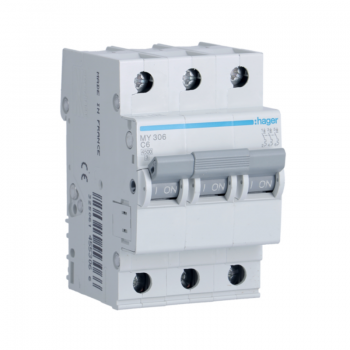 Siguranta automata 3P, 6A, 4,5kA, curba C, Hager MY306
