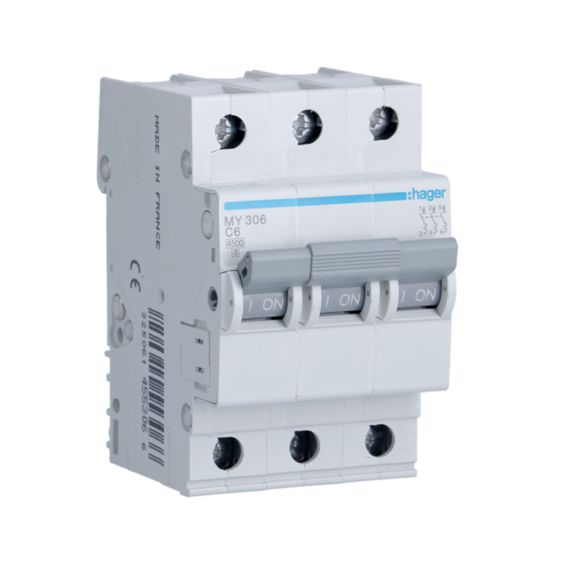 Siguranta automata 3P, 6A, 4,5kA, curba C, Hager MY306