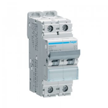 Siguranta automata 2P, 10A, 10kA, curba B, Hager NBN210