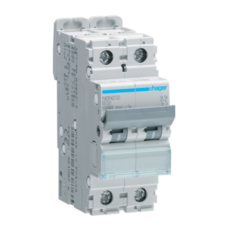 Siguranta automata 2P, 32A, 10kA, curba B, Hager NBN232