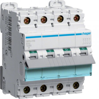 Siguranta automata 4P, 16A, 10kA, curba B, Hager NBN416