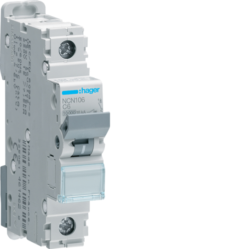 Siguranta automata 1P, 6A, 10kA, curba C, Hager NCN106