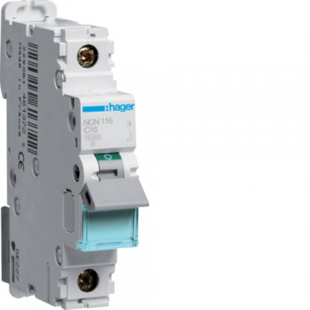 Siguranta automata 1P, 16A, 10kA, curba C, Hager NCN116