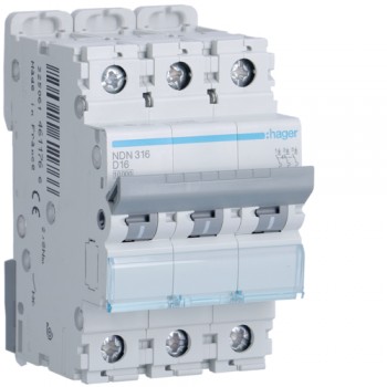 Siguranta automata 3P, 16A, 10kA, curba D, Hager NDN316