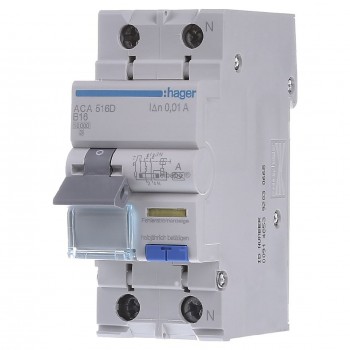 Siguranta automata diferentiala RCBO 1P+N B-16A/10mA tip A ACA516D Hager