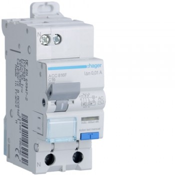 Siguranta automata diferentiala RCBO 1P+N C-16A/10mA tip AC ACC816F Hager
