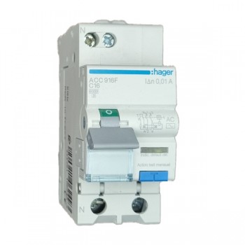 Siguranta automata diferentiala RCBO 1P+N C-16A/10mA tip AC ACC916F Hager
