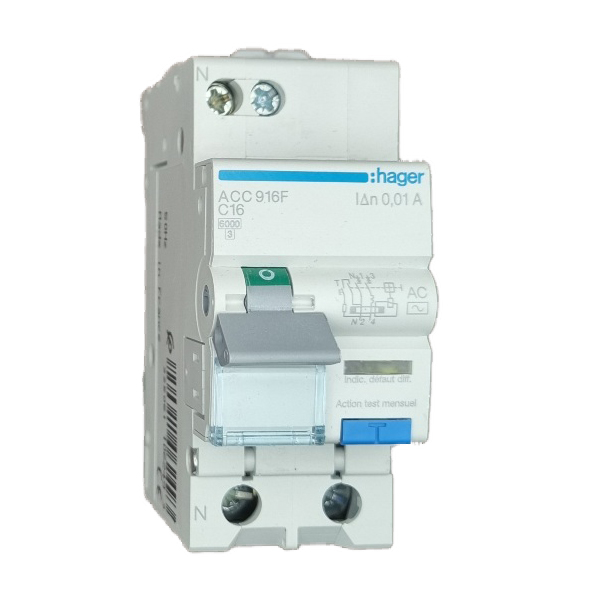 Siguranta automata diferentiala RCBO 1P+N C-16A/10mA tip AC ACC916F Hager