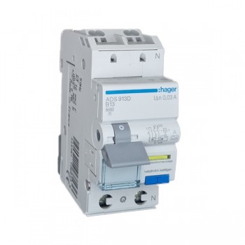 Siguranta automata diferentiala RCBO 1P+N B-13A/30mA tip A ADS913D Hager
