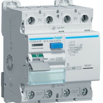 Intrerupator diferențial RCCB 4P 40A/30mA, 10kA, tip B, Hager CDB640E