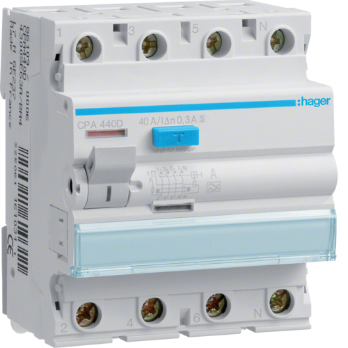 Intrerupator diferential RCCB 4P 40A/300mA 6kA tip A selectiv CPA440D Hager