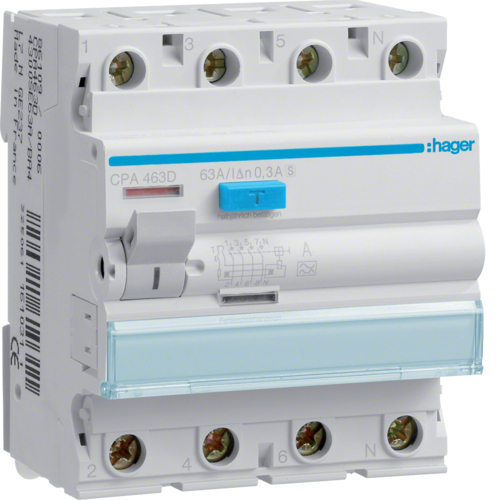 Intrerupator diferential RCCB 4P 63A/300mA 6kA tip A selectiv CPA463D Hager