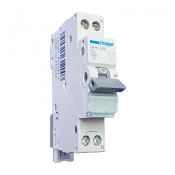 Siguranta automata 1P+N, 6A, 4.5kA curba B, Hager MHN506