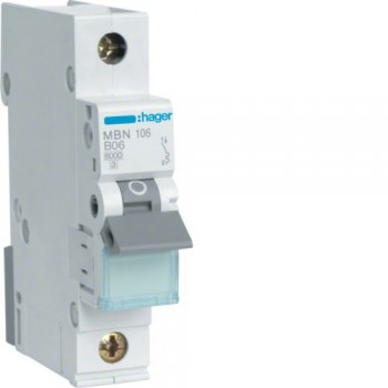 Siguranta automata 1P, 6A, 6kA, curba B, Hager MBN106