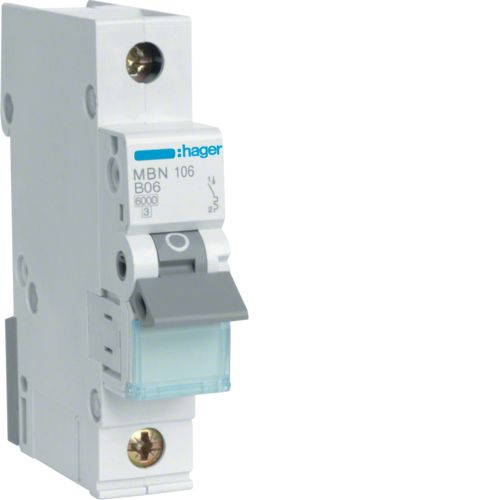 Siguranta automata 1P, 6A, 6kA, curba B, Hager MBN106
