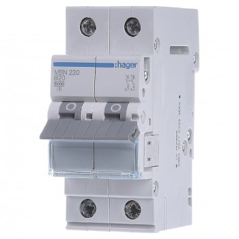 Siguranta automata  2P, 20A, 6kA, curba B, Hager MBN220
