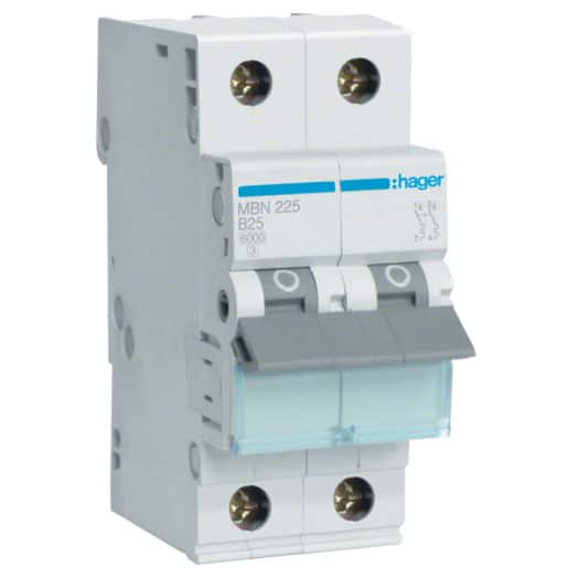 Siguranta automata  2P, 25A, 6kA, curba B, Hager MBN225